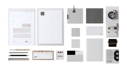 Digital brand guidelines flat lay isolated on white background