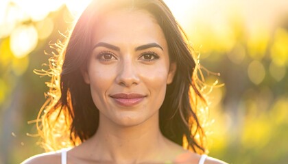 Fototapeta premium Woman smiles in golden light