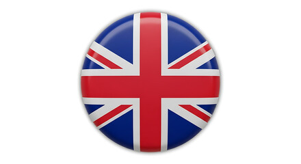 A 3D graphic of the British national flag featuring the distinct crosses on a glossy, beveled oval button.