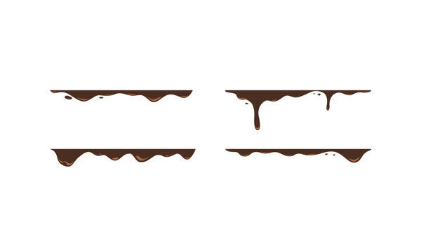 Set chocolate border melting flow and dripping from top for food design background decoration