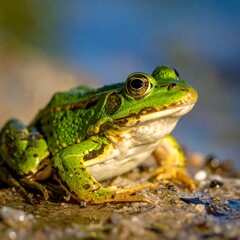 Obraz premium Close-up of a vibrant green frog (1)