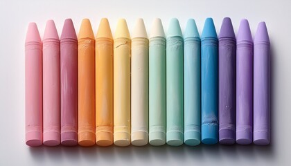 Fototapeta premium Chalks In A Variety Of Colors Arranged On A White Background