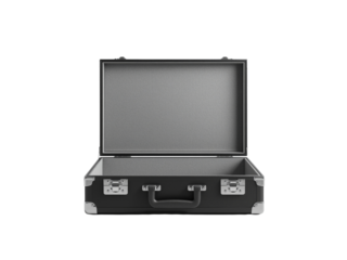 Open classic briefcase on an isolated transparent background, ready for contents and adventure,