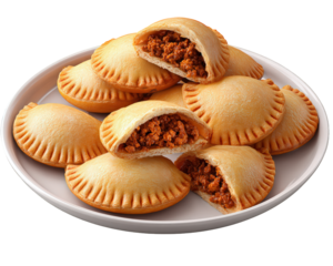 Delicious plate of golden curry puff pastry, savory food snack or appetizer. tasty tuna curry filling inside makes for an appetizing and comforting meal