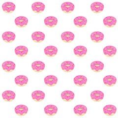Donut seamless pattern. Strawberry donut background. Pink donut with glaze and sprinkle. Seamless Background for Bakery, Cafe, and Dessert Shop Designs