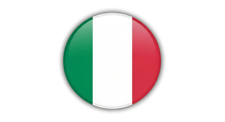 A vibrant, three-dimensional button showcasing the Italian flag's green, white, and red stripes.