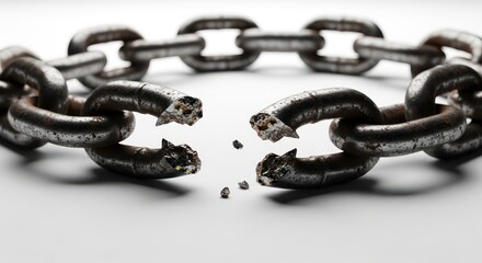 Obraz premium Broken chain with fractured links symbolizing freedom and resilience in a conceptual image