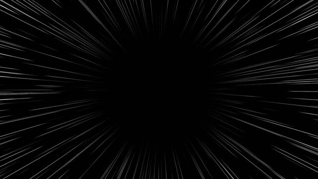 2D anime speed line effect. Comic zoom lines with high-speed diagonal motion. Radial light burst on black. Seamless animation for action overlays or cartoon scene transitions. 4k animation