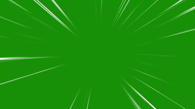 Comic book speed lines. Horizontal and diagonal motion FX in manga style. Radial burst lines on green screen. Fast glowing trails. 4K seamless loop animation for anime action scenes. 4k animation