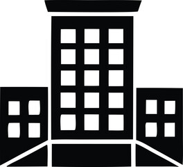 Modern office building facade icon simple geometric shape representing corporate architecture and business structure symbolizing commercial real estate