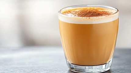 Creamy Coffee Drink with Cinnamon Foam Served in a Clear Glass