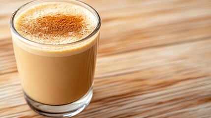 Creamy Coffee Drink with Cinnamon Topping in a Glass Cup