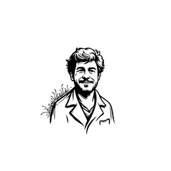 Expressive line portrait of a smiling man showcasing warmth and personality with a unique