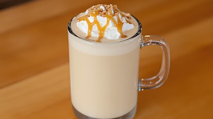 Creamy Caramel Coffee Drink with Whipped Cream and Garnish