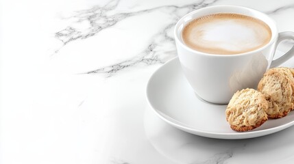 Cozy Coffee Moment with Biscotti on Marble Background