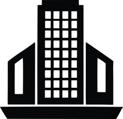 Modern high rise office building icon representing corporate business and urban architecture design silhouette