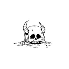 Horned skull with dripping substance artistic representation macabre concept ominous illustration