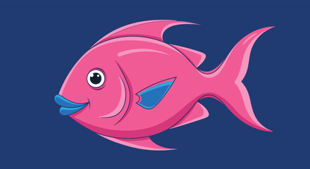 Fototapeta premium A vibrant pink cartoon fish swims gracefully through the deep blue ocean waters.