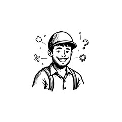 Illustration of a joyful young man with a cap, pondering new ideas and innovative concepts for the
