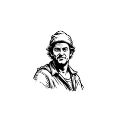 Illustration of a thoughtful man wearing a beanie in monochrome style created digitally with fine