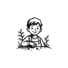 Illustration of a young boy playing outdoors amid nature's serenity evokes pure joy and carefree
