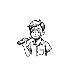 Illustration of a young investigator exploring with a magnifying glass searching for new