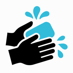 Obraz premium A vector graphic of hands washing with a bar of soap and water splash, solid colors, white background