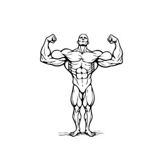 Illustrative strong muscular bodybuilder flexing illustration fitness dedication sculpted physique