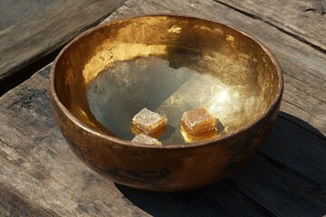 Golden Honeycomb on Rustic Wooden Table