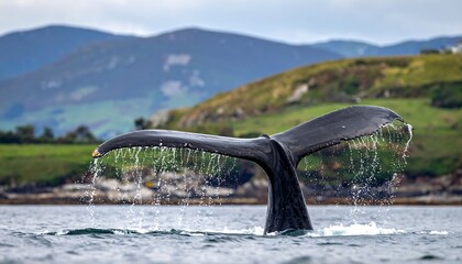 Fototapeta premium Whale tail emerging from water