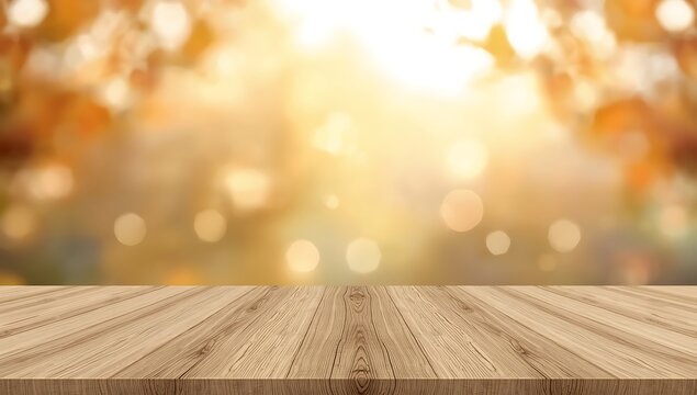 wooden table with bokeh background