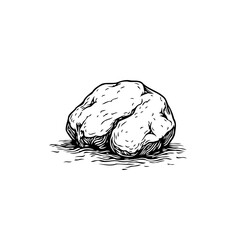 Monochrome hand drawn illustration of a solitary boulder with rough texture showcasing natural