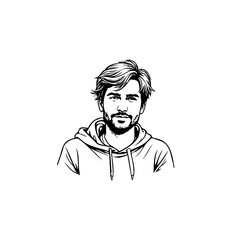 Monochrome portrait illustration showcasing a modern man in a hoodie design for various creative