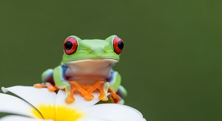 Obraz premium Adorable Tree Frog with Big Eyes on a Flower