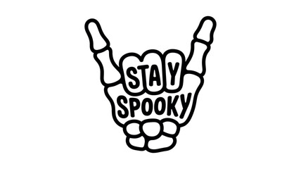 Fototapeta premium Skeleton hand making rock on gesture with stay spooky text vector illustration