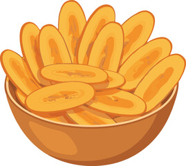 Bowl of Golden Crispy Banana Chips for Sweet Tropical Snack and Healthy Treat