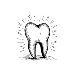Sketch of a radiant tooth illustration displaying dental health and hygiene symbol representation