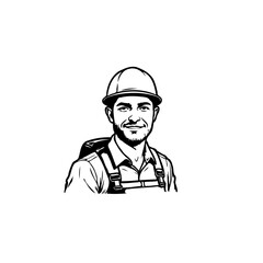 Sketched engineer in protective hardhat showcasing expertise in construction industry safety and