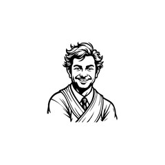 Smiling professional portrait a positive man depicted with expressive features wearing suit and