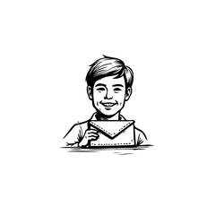 Smiling young boy proudly presents a sealed letter with heartwarming anticipation and joyous