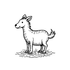 Stylized animal illustration featuring a donkey-like creature standing calmly in shallow water