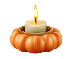 Cozy pumpkin candle holder with warm light flame, festive Jack o lantern Halloween decoration. An iconic object creating welcoming mood for autumn celebrations