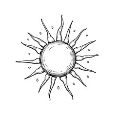 Stylized radiant sun illustration depicting celestial energy with intricate line work creating a