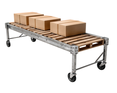 Industrial conveyor with roller for package and box transport in warehouse. Efficient logistics and distribution concept for shipping, automation in industry - Powered by Adobe