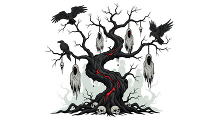 Haunted Tree with Crows and Spectral Figures.