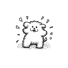 Whimsical canine illustration: A playful fluffy dog with geometric accents adds simple charm and