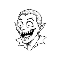Whimsical halloween illustration showcasing a smiling cartoon vampire with pointed ears and