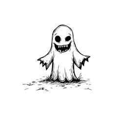 Whimsical spooky ghostly apparition on grassy ground brings eerie charm to your creative spooky