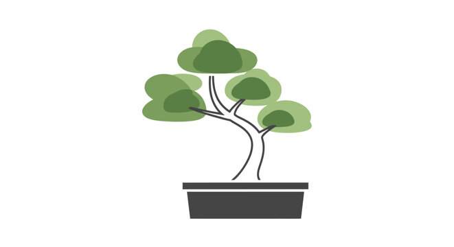 Minimalist Bonsai Tree Illustration for Zen Gardens, Decorative Elements, and Horticultural Education Materials