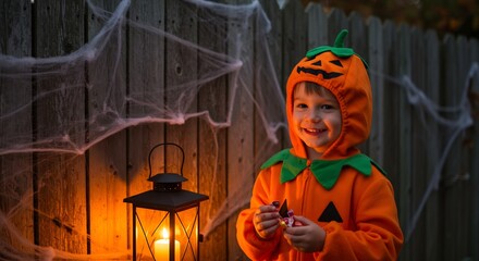 Boy Pumpkin Costume Halloween Lantern Candy